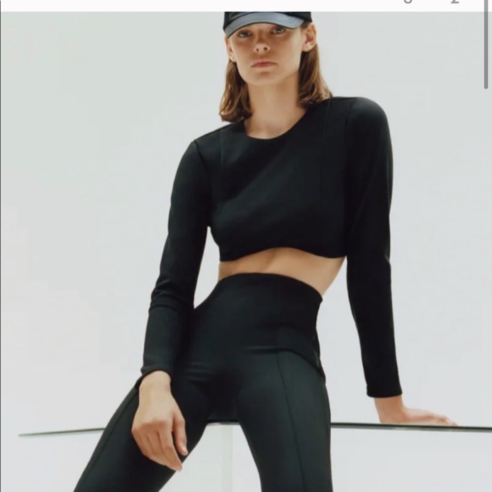 Zara backless black long sleeve crop top